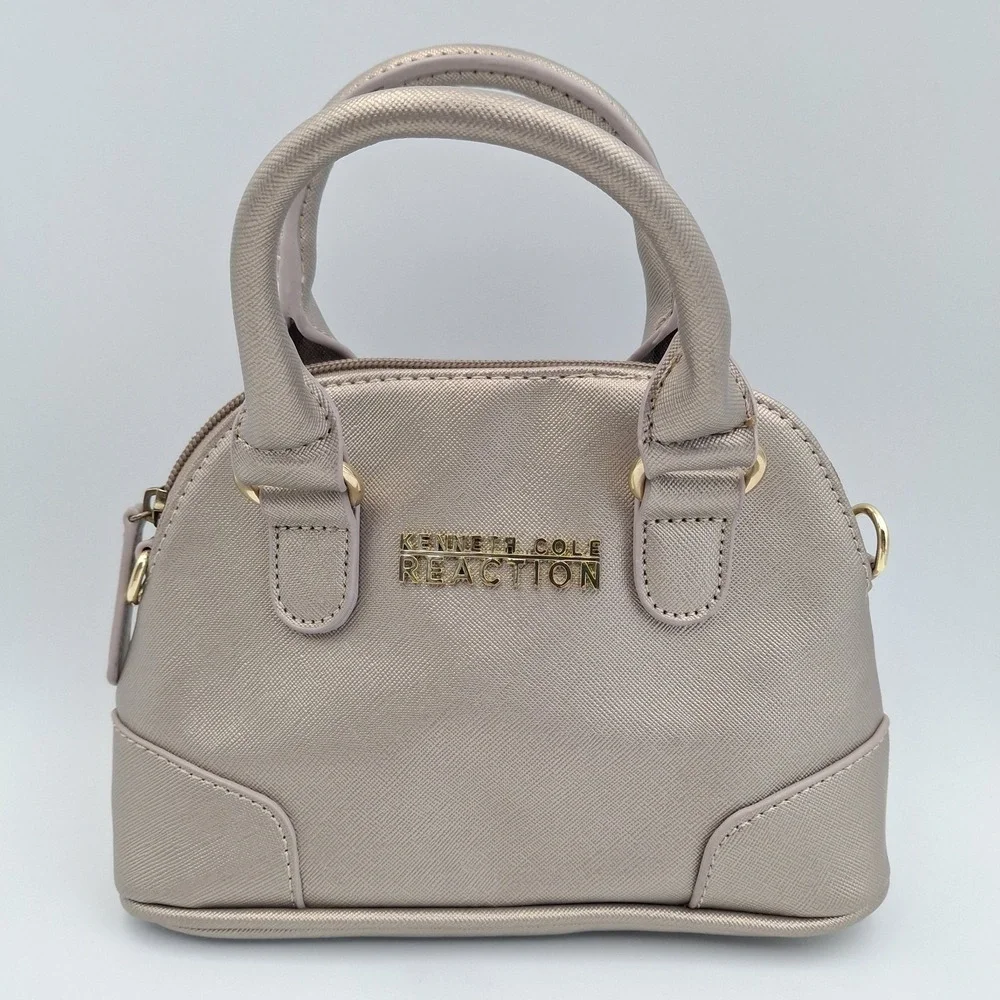 Kenneth Cole Reaction Mini Dome Satchel Metallic Champagne Gold Saffiano Handbag